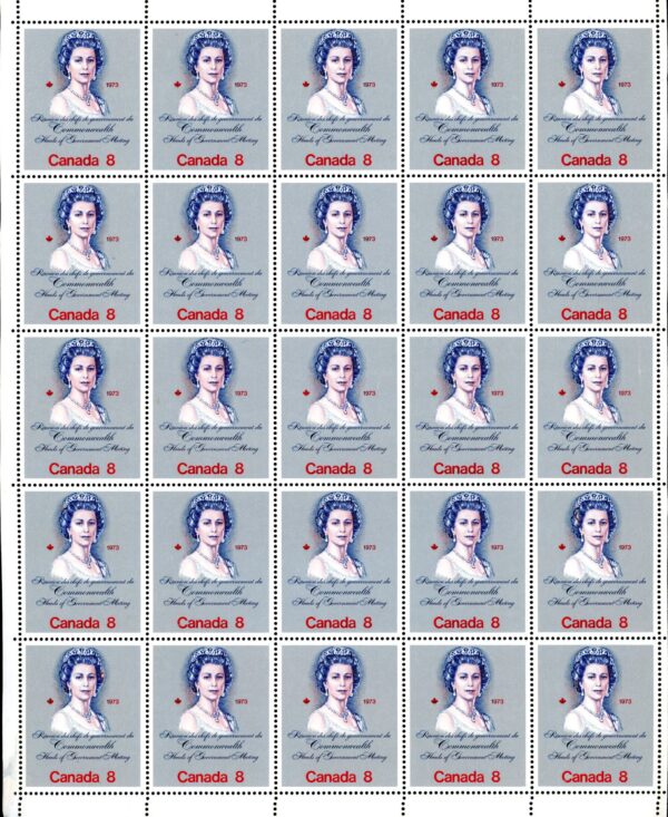 CANADA - MINT SHEET OF 25 STAMPS - VFNH - SCOTT 620 - ROYAL VISIT. (FLUORECENT)