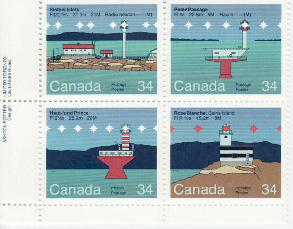 CANADA #1066A (1985), CANADIAN LIGHTHOUSES II PLATE BLOCK,  MINT NH