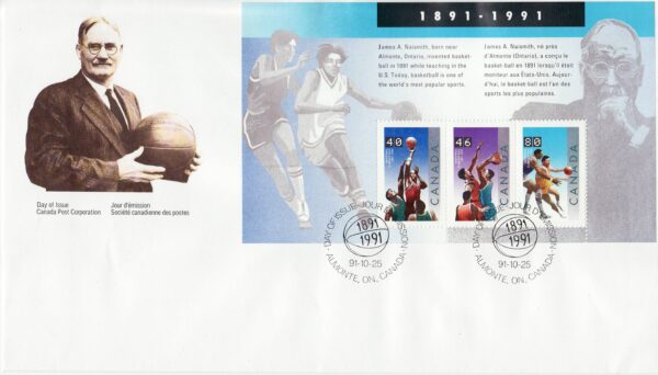 Canada FDC #1344 - Basketball (1991) 1 x 40¢, 1 x 46¢, 1 x 80¢