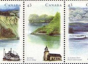 Canada Stamp #1489a - Heritage Rivers-3 (1993) 5 x 43¢ Horizontal strip of 5 (1485-1489)
