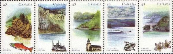 Canada Stamp #1489a - Heritage Rivers-3 (1993) 5 x 43¢ Horizontal strip of 5 (1485-1489)