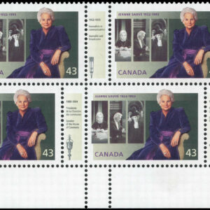 Canada Stamp #1509a - Jeanne Sauvé (1922-1993) (1994) 4 x 43¢