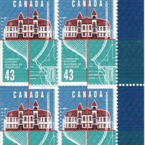 Canada plate block #1558 - Lunenburg Academy (1995) 43¢