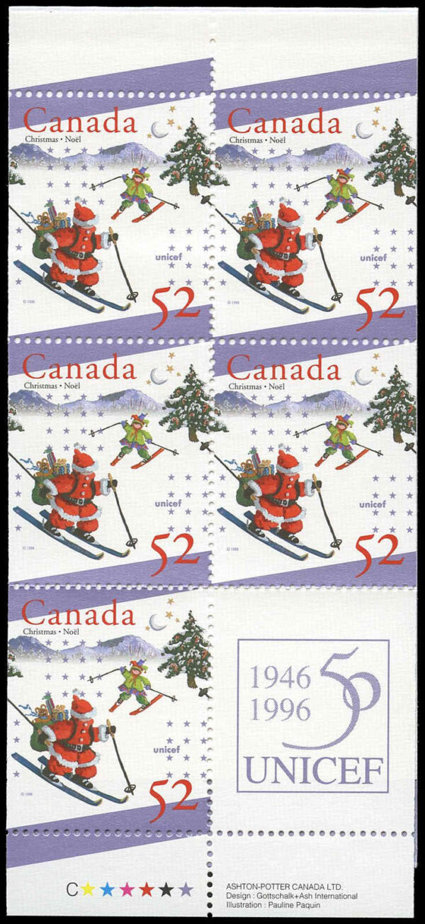Canada Stamp Booklet - #BK197 Santa and elf skiing (1996) - Image 2