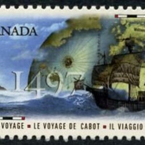 Canada Stamp #1649 - Cabot's ship, Matthew, with map and globe in background (1997) 45¢