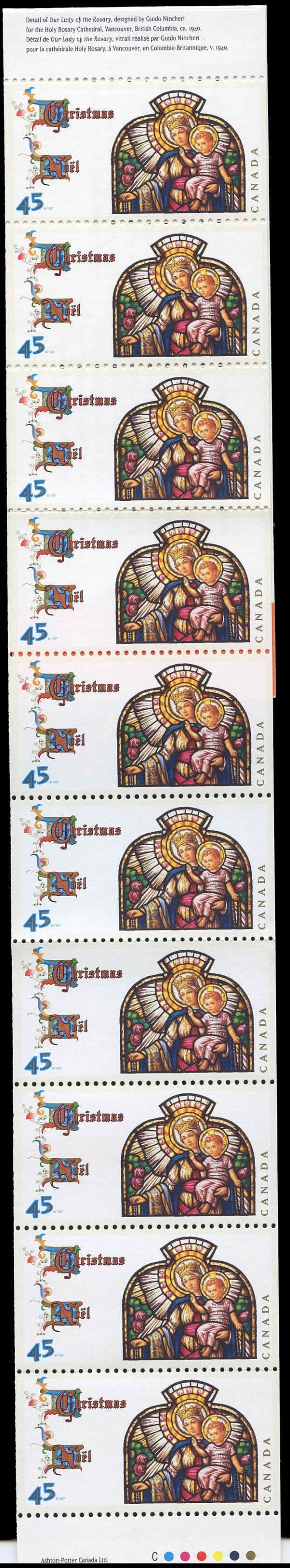 Canada Stamp Booklet - #BK202 Our Lady of the Rosary, by Guido Nincheri (1997) 10 x 45¢ - Image 2