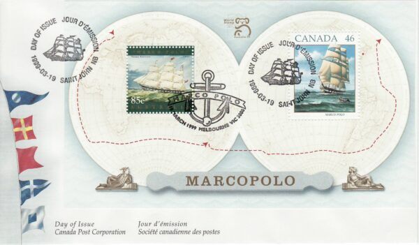 FDC Canada Stamp #1779 - The Marco Polo under full sail (1999) & Australia #1631a