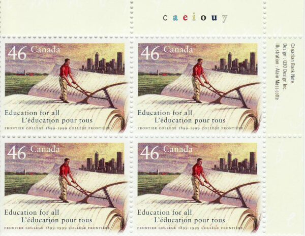 Canada Stamp #1810 - Frontier College farmer ploughing an open book (1999) 46¢
