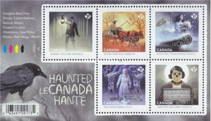 Canada Stamp #2860 - Haunted Canada (2015) $4.25 Souvenir sheet of 5 stamps (2860a, 2860b, 2860c, 2860d, 2860e)