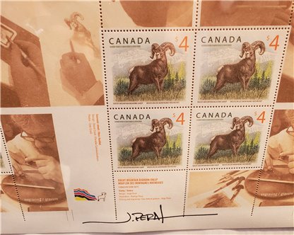 UNCUT PRESS SHEET SIGNED and NUMBERED Canada Stamp #3129 - Rocky Mountain Bighorn Sheep (2018) $4x36 - Image 2