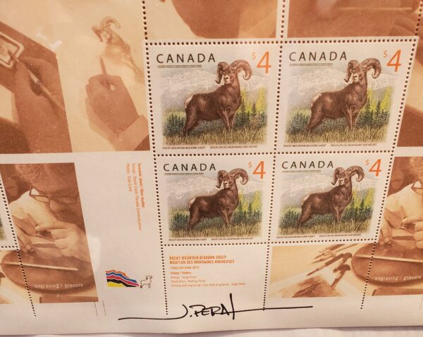 UNCUT PRESS SHEET SIGNED and NUMBERED Canada Stamp #3129 - Rocky Mountain Bighorn Sheep (2018) $4x36 - Image 2