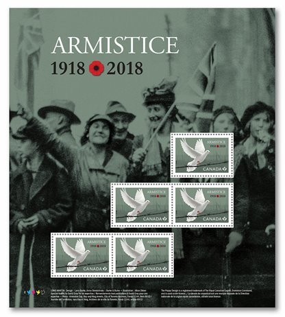 Canada Stamp #3130 - Dove and barbed wire (2018) P (SOUVENIR SHEET)