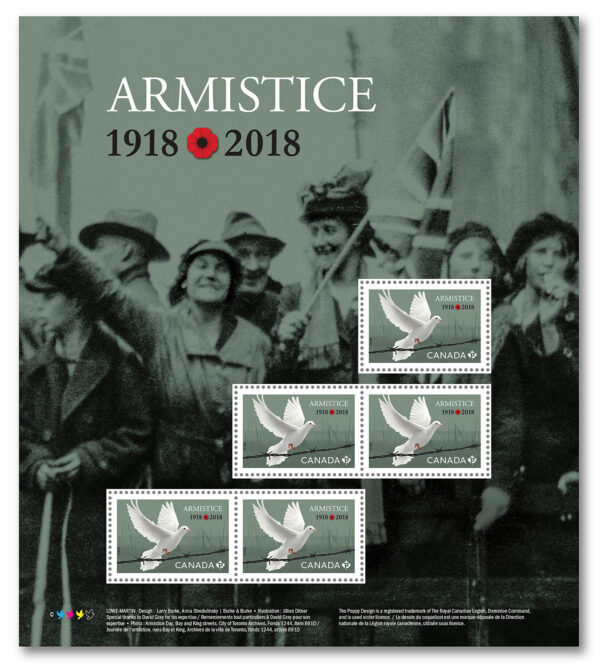 Canada Stamp #3130 - Dove and barbed wire (2018) P (SOUVENIR SHEET)