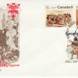 Canada FDC #575a, 577A v2 - Subarctic Indians (1975) 4 x 8¢ (missing dots)