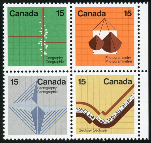 Canada Stamp #585b - Earth Sciences (1972) 4 x 15¢ TAGGED GT2