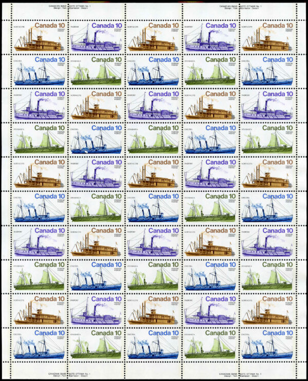 Canada SHEET #703a - Inland Vessels (1976) 4 x 10¢ WITH ERRORS