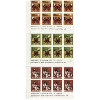 New Zealand Butterfly sets (1970) plate blocks. MNH ,S#439,440,442