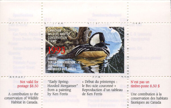 Canadian Wildlife Habitat Conservation Stamp #FWH9 - Merganser (1993) $8.50 - Image 3