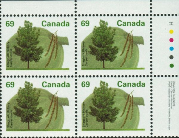 Canada PLATE BLOCK #1369 - Shagbark Hickory (1994) 69¢