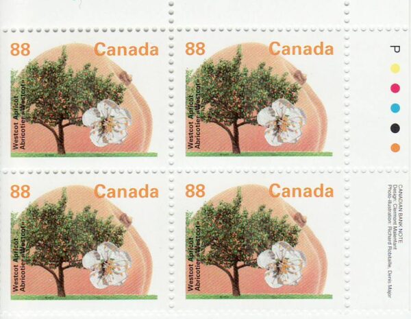 Canada Stamp #1373i - Westcot Apricot (1994) 88¢ (GT3)