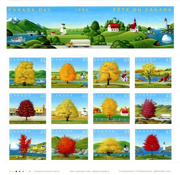 Canada Stamp #1524 - Canada Day-Maple Trees (1994) 12 x 43¢ (MF) - Image 2