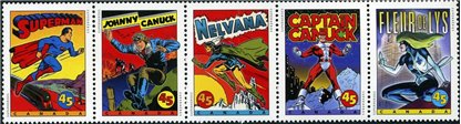 Canada Stamp #1583bii - Comic Book Superheroes (1995) 5 x 45¢ Unfolded horizontal strip of 5 from 1583bi - Image 2