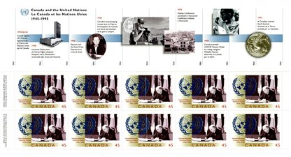 Canada Stamp #1584i - Prime Minister William Lyon Mackenzie King signing the UN charter in San Francisco (1995) 10 x 45¢