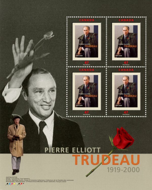 Canada Stamp #1909a - Portrait of Trudeau (2001) 4 x 47¢ - Image 2