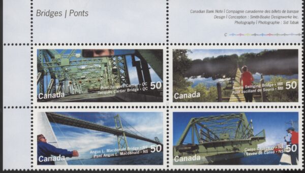 Canada Stamp plate block#2103a - Canadian Bridges (2005) 4 x 50¢