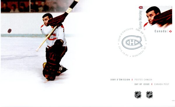 CANADA FDC #2870 (2015) - Lorne “Gump” Worsley - Montreal Canadiens