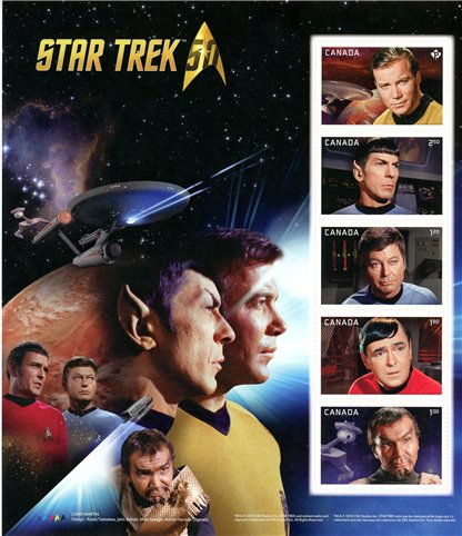 Canada Stamp #2912 - Pane of 5 - Star Trek (2016) $7.35