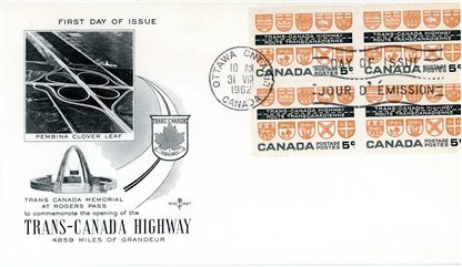Canada FDC#400 - Provincial Coats-of-Arms (1962) 5¢ ROSECRAFT CACHET - BLOCK - Image 2