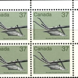 Plate Block of Canada Stamp #927i - Wooden Plough (1984) 37¢