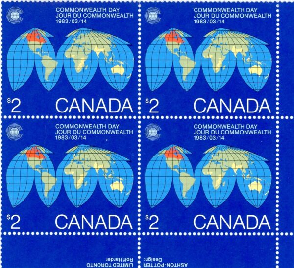 Canada Stamp PB#977I - Map of the Earth (1983) $2 NF PAPER - Image 2
