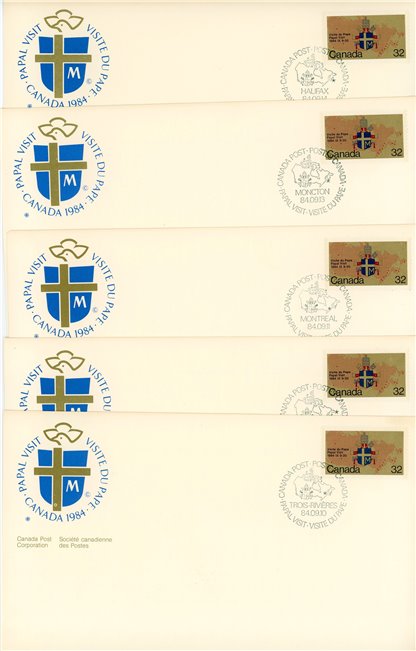 SPECIAL EVENT - COVERS (11) (1984) 11 X 32c Canada Stamp #1030 - Papal coat-of-arms and map - Image 3