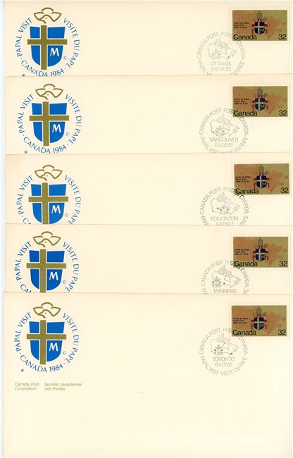 SPECIAL EVENT - COVERS (11) (1984) 11 X 32c Canada Stamp #1030 - Papal coat-of-arms and map - Image 4