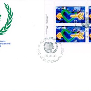 Canada OFDC #1045 - Heart and Arrow, Jeans (1985) 32¢ PLATE BLOCK