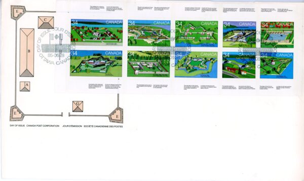 Canada FDC#1059a - Canadian Forts-2 (1985) 10 x 34¢