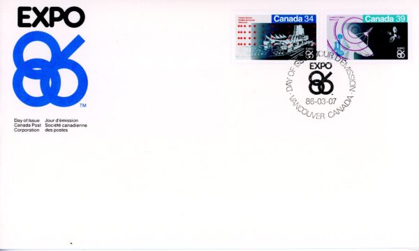 Canada OFDC #1078-9 - Expo 86 (1986) 1 x 34¢, 1 x 39¢