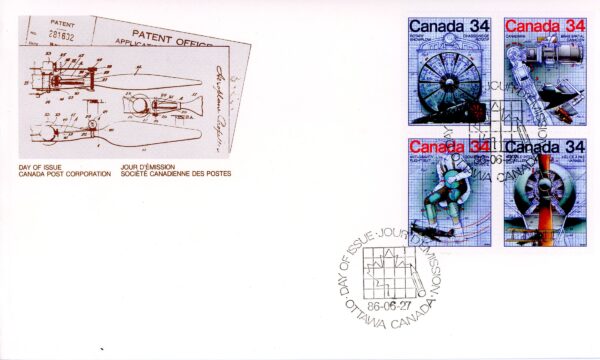 Canada OFDC #1102a - Canada Day - Science and Technology - 1 (1986) 4 x 34¢