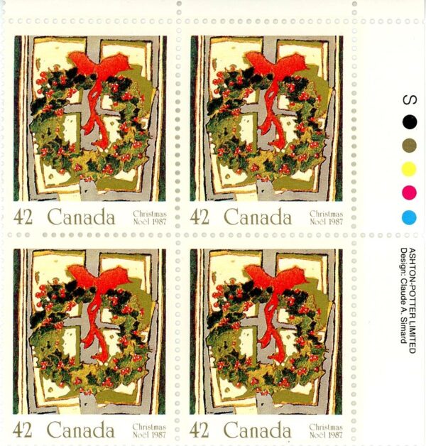 Canada Stamp PB#1149 - Holly Wreath (1987) 42¢