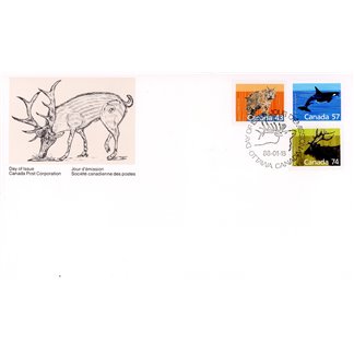 Canada OFDC #1170, 73, 77 - Canadian Mammals (1988) 43, 57, 74¢