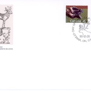 Canada OFDC#1172a - Wolverine 46¢, #1176 - Harbour Porpoise 63¢, #1180 - Peary Caribou (1990) 80¢