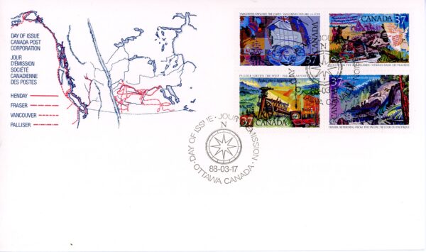 Canada OFDC #1202a - Exploration of Canada-3 (1988) 4 x 37¢