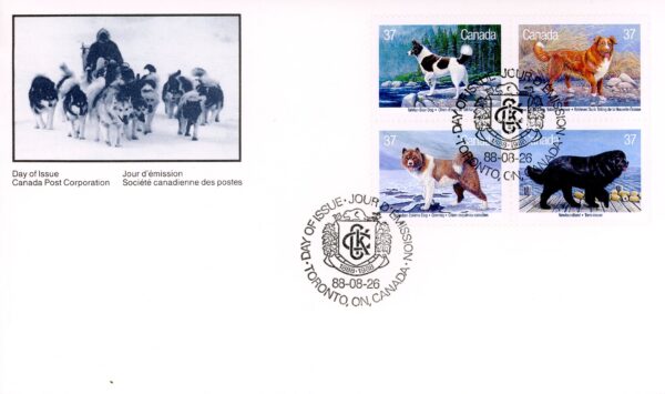Canada OFDC #1220A - Dogs of Canada (1988) 4 x 37¢