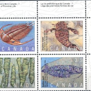 Canada Stamp PB#1282a - Prehistoric life in Canada-1 (1990) 4 x 39¢