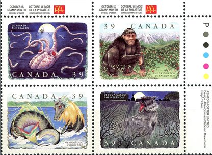Canada Stamp PB#1292a - Canadian Folklore-1 (1990) 4 x 39¢