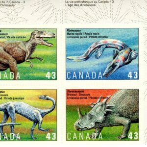 Canada Stamp PB#1498a - Prehistoric life in Canada-3 (1993) 4 x 43¢