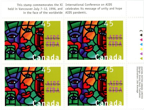 Canada Stamp PB#1603 - One World, One Hope (1996) 45¢