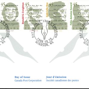 Canada OFDC#1626a - Canadian Authors (1996) 5 x 45¢
